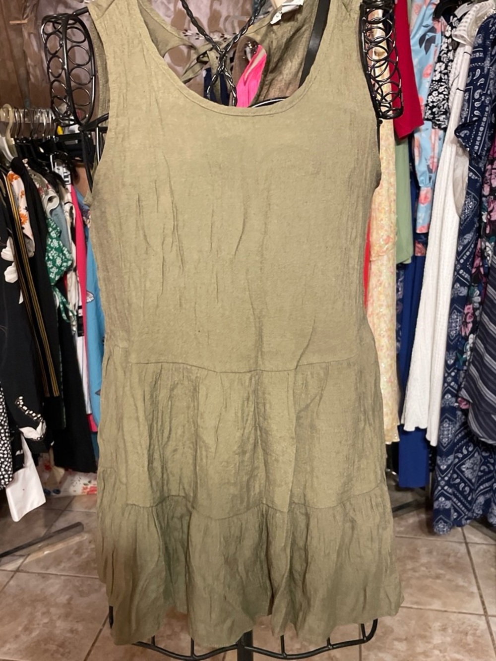 Cato Olive Green Sleeveless Tiered Tunic Dress